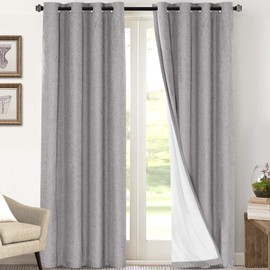 Primitive Textured Linen 100% Blackout Curtains for Bedroom/Living Room Energy Saving Window Treatment Curtain Drapes, Burlap Fabric with White Thermal Insulated Liner (52 x 108 Inch, Dove