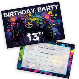 13th Birthday Party Invitations Teenager - Video Gamer Gaming 20 Pack - Childrens Birthday Invitations for Boys/Girls A6 Bday Party Invites Invitation Cards with Folding Envelopes