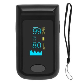 Organic LED Fingertip Pulse Oximeter Blood Oxygen Saturation Monitor With Lanyard Black