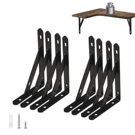 Hniuyun 8 Pcs Black Shelf Brackets, Heavy Duty Wall Mount Steel Bracket with 90 Degree Triangle for Living Room Bedroom Bookcase Floating Shelves(15x10cm)