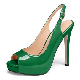 YODEKS Women's Peep Toe Slingback Pumps Stiletto Heels Shoes,Green - 7 M US