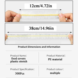 PcvGef Pack of 300 Cling Film with Elastic Band, Food Covers, Food Storage Bags for Food Storage, Travel and Picnics