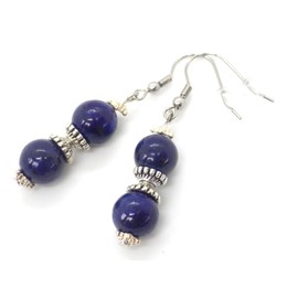 Damenohrringe und Halsketten-Schmuckset mit blauem Lapislazuli-Perlenanhänger und tibetischen Perlen