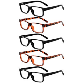 Eyekepper Vintage Reading Glasses for Men - 3 Pairs Black and 2 Pairs Tortoise - Spring Hinges Classic Readers +3.00
