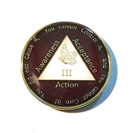 Recovery Line 3 Year Al-Anon Anniversary Medallion, Burgundy, Chip, Token for Friends & Family