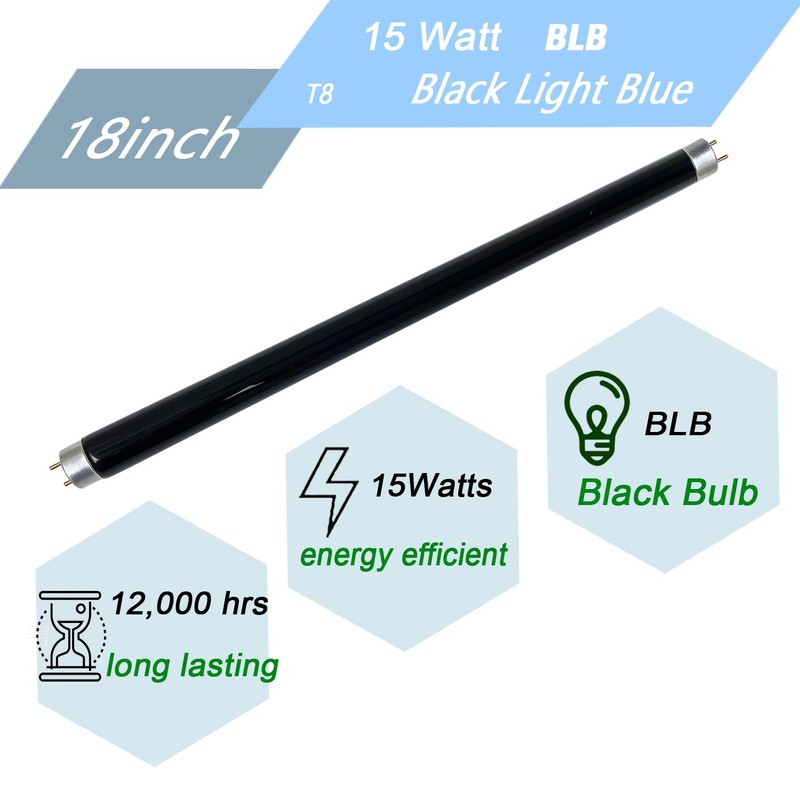 15W F15T8/BLB Black Light Bulb, 18 inch T8 Linear Fluorescent