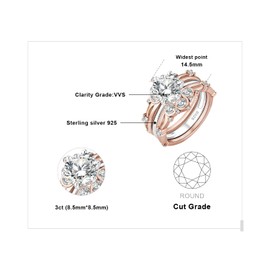 JewelryPalace Class Princess Crown 3ct Cubic Zirconia Solitaire Engagement Ring For Her, 925 Sterling Silver 14K Rose Gold Promise Ring For Women, Infinity Knot Wedding Band Enhancer Ring Bridal Set N