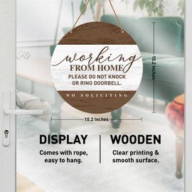 HSNBT Working from Home Sign for Front Door, Please Do Not Knock or Ring Doorbell Hanging Sign for Home Porch Decor No Soliciting Do Not Disturb Sign Wall Decorations