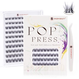 Self Adhesive Eyelashes - EHSZM BEAUTY POP-PRESS manga lash clusters | Invisible Band | No Glue, 3s Easy Apply, 24H Hold No Plastic Feeling, Natural Blend for Daily/Party (SA-Astra 10-16mm Kit)