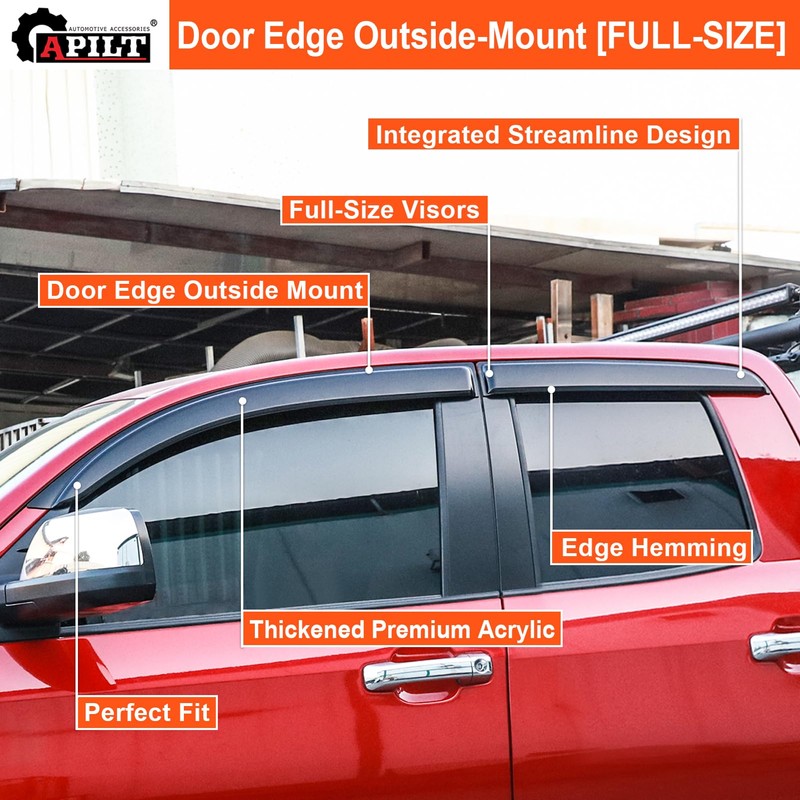 APILT Outside-Mount Rain Guards Window Visors for 2022-2025 Toyota Tundra