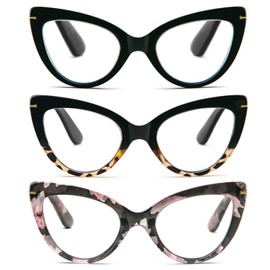 DXYXYO 3 Pack Reading Glasses Cat Eye Blue Light Blocking Women 2.5+, Oversized Fashion Anti Blue Readers Retro Cute Computer Eyeglasses