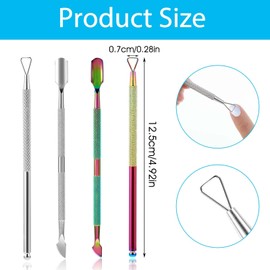Classicseali 4PCS Nail Cuticle Pusher,Stainless Steel Cuticle Remover Tool,2 Style Multi-Use Lotto Scratcher Tools, for Tickets, Stickers, Labels, Films, Get Rid of the Dead Skin,Colorful, Silver