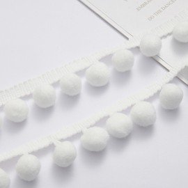 OHYER 5 Yards Long (x 2.5 cm Diameter) Pompom Trim Bobble Trim Bobble Fringe Ribbon Fringe Trim Pom Poms Tassel Trim Decorative Border Fabric DIY Sewing Decoration (White)