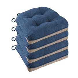FlyGulls Non Slip Chair Cushions for Dining Chairs Set of 4 Kitchen Chair Cushions 18"x18"x3" Turfted Chair Pads Comfortable and Soft Seat Cushion with Ties, Royal Blue