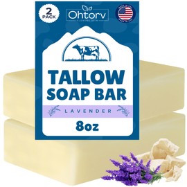 Beef Tallow Soap Bar – All Natural Grass Fed Tallow Soap Lavender – Moisturizing Face & Body Wash Great for Eczema, Dry, Itchy, Sensitive Skin – Handcrafted Bath Soap for Adults, Kids, Made in USA