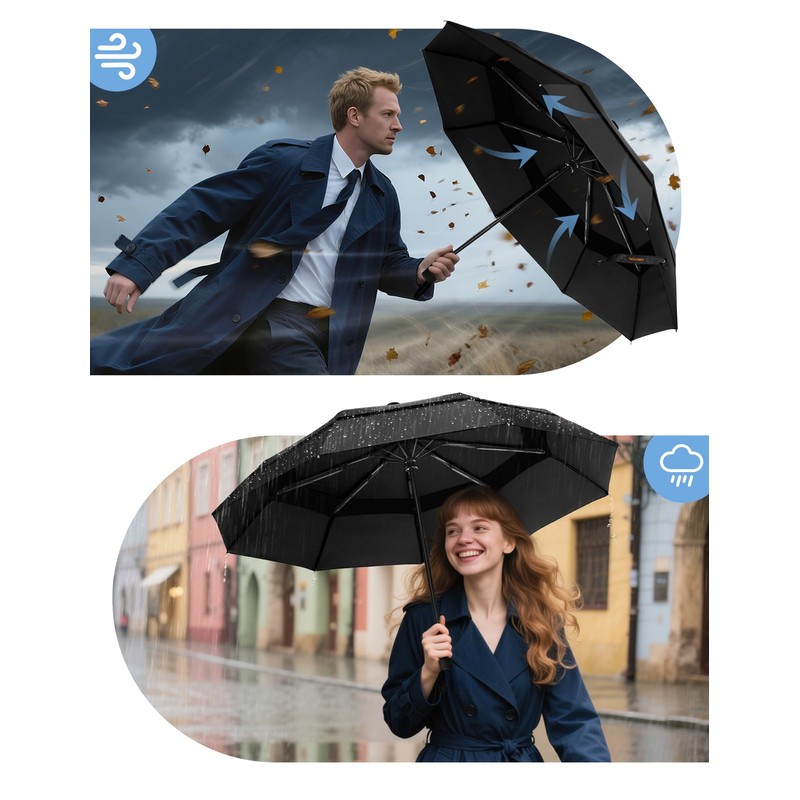 TECKNET Umbrella Windproof Strong for Rain, Large Automatic Folding Umbrella