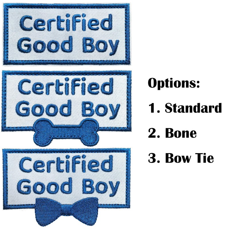 FITZNORA Certified Good Boy Patch with Blue Embroidery Letters, Hook