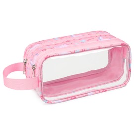 Bagseri Clear Pencil Pouch for Girls - Cute Pencil Case for Girls With Handle Large Zipper Pencil Pouch Transparent School Pencil Bags (Pink Unicorn)