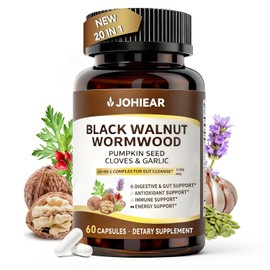 20 in 1 Wormwood Black Walnut Clove Cleanse for Humans Capsules, Natural Gut Detox & Digestive Health, Pumpkin Seed, Berberine, 10:1 Ultra-Concentrated Liposomal Tech 98% Absorption, Vegan 60 CT