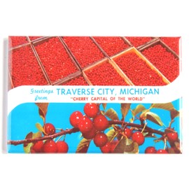 Greetings from Traverse City Michigan Fridge Magnet (2 x 3 inches) Cherry Style B