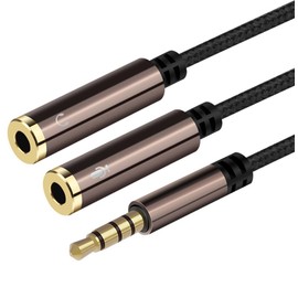 Headphone Splitter, 3.5mm Aux Plug to Dual Jack Headphone Mic Adapter, Stereo Audio Microphone Y Splitter Extension Cable for Laptop, Smartphone, Tablet, Headset, Speaker and More