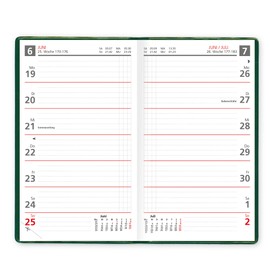 Sekunda Weekly Pocket Calendar for 2024 Pocket Planner in Red with Address Book and PVC Cover in Green