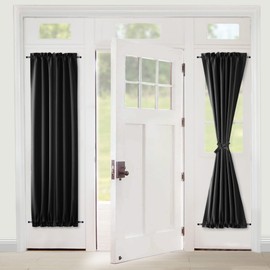 XWZO French Opaque Door Curtains, Kitchen Curtain, Modern Door Curtain, Balcony Door Pockets, Blackout Curtains with Tiebacks, 1 Piece, Black, H 183 cm x W 64 cm (W 25 x L72)