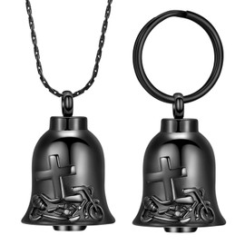 AIWENXI Bell Urns Necklace Cross Motorcycle Cremation Keychain Urns Keychain Keepsakes Memorial Ash Pendant Jewelry