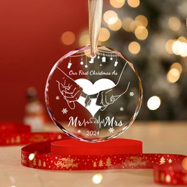 Just Married Decorations Wedding Gifts for Couples 2024,Mr and Mrs Gifts for Bride Gifts,Crystal Glass First Christmas Married Ornament 2024 for Newlyweds with Gift Box,Bridal Shower Gifts for Bride