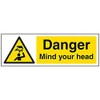 V Safety Danger Mind Your Head Sign - Landscape -