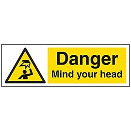 V Safety Danger Mind Your Head Sign - Landscape - 300mm X 100mm - 1mm Rigid Plastic