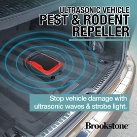 Brookstone Ultrasonic Vehicle Pest & Rodent Repeller – Ultrasonic Waves & Strobe Light Deterrent, 3 Power Modes, IP45 Water & Dustproof, Indoor/Outdoor Use, Car Engine & Garage Protection