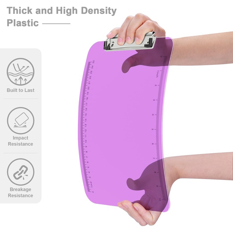 Piasoenc 2 Pack Plastic Clipboards, Translucent Ruler Clip Board with