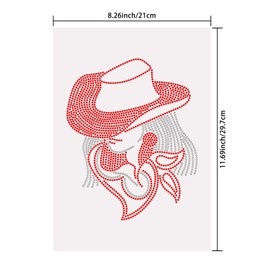 SUPERDANT Cowgirl Red Crystal Rhinestone Heat Transfer Cool Girl Rhinestone Iron on Hotfix Transfer Decal Costume Decor for T-Shirt Vest Shoes Hat Jacket Decor Clothing DIY Accessories