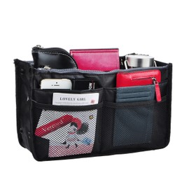 Vercord Upgrade Purse Handbag Organizer Insert Bag in Bag 13 Pockets with Handle Black Small