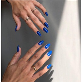 Royal Blue Press on Nails Almond Shape Medium Almond Nails Press on Neutral Acrylic Nails Reusable Fake Nails for Women Girls Glue on Nails Medium Length Stiletto False Nails Soft Gel Artificial Nails