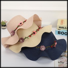 White Fang CZ939 Women's Hat, Flower Decoration, Plain, Straw Hat, Large Brim, Stylish, white