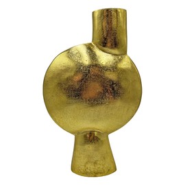 Bergamo Art 16" Decorative Handmade Aluminum Abstract Round Flower Vase in Gold