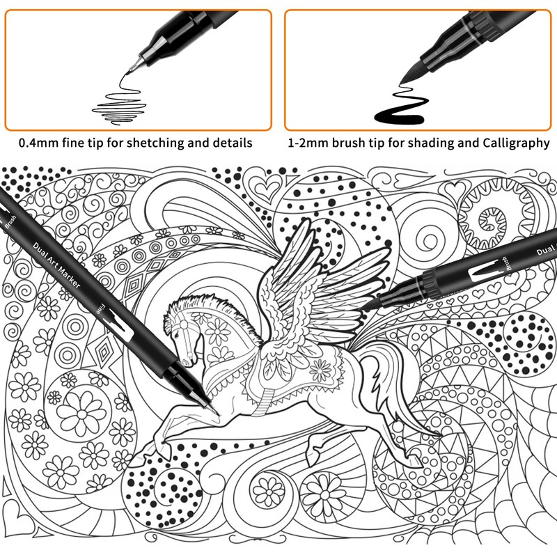 GPLMQ Black Drawing Pens, 12 Pack Felt Tip Markers for