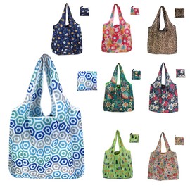 VEGXPET Foldable Reusable Shopping Bags 8Pack, Stylish Foldable Shopping Totes With Handles, Practical Use Ideal For Storage, Travel & Beach