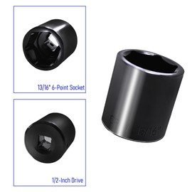 FOCMKEAS 13/16 Inch Shallow Impact Socket, 1/2 Inch Drive, 6-Point, Imperial SAE, Heat Treated CR-V Steel Short Stubby Sockets, Black Phosphating, 1.5 Inch Length