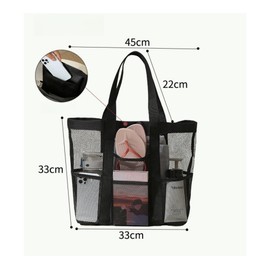 Zimois Mesh Beach Bag,Beach Bag for Women,for Family Beach Bag for Toys,for Women Foldable Tote Bag,Suitable for Family Beach Vacation Travel Camping Picnic Travel Bag, Black