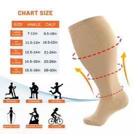 SOJOFEL Compression Stockings Thick Calf for Men and Women - Plus Size Compression Socks Men Medical Support Stockings Thrombosis Stockings Flight Socks 2 Pairs, beige