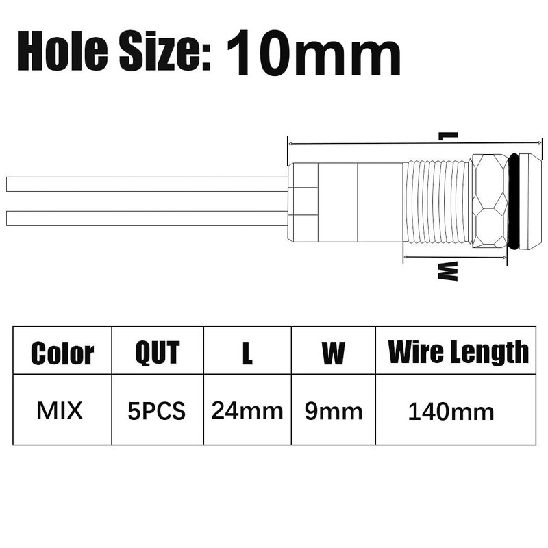 Gebildet 5Pcs 10mm 110V-220VAC LED Metal Indicator Light Waterproof Signal