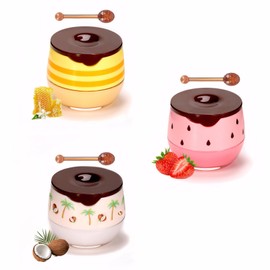 3 PCS Bee Balm, Honey balm, Honey Lip Balm Moisturizing Skincare Lip Mask with Lip Brush, Lip Sleeping Mask for Lip Care Repair Prevent Dry Crack Lip Line Reducing (Honey+Strawberry+coconut)