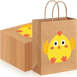 Motipuns 48 Pcs Easter Kraft Gift Bags with Handle Easter Treat Bags Chick Candy Goodies Bags Easter Party Favor Bags for Easter Party Supplies Decoration
