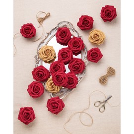 DuHouse 25Pcs Artificial Roses Flowers Fake Roses with Stems Real Touch Foam Flowers for DIY Wedding Bouquet Baby Shower Centerpiece Floral Arrangement Party Home Decor(Dark Red)