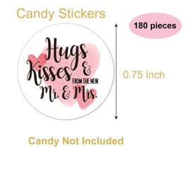 Chocolate Drop Labels Stickers, Hugs & Kisses from The New Mr. & Mrs, 180 Pack, Fits Hershey's Kisses Party Favors, Wedding Stickers for Weddings, Bridal Shower Engagement Party.