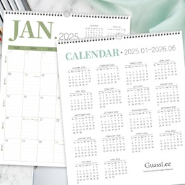 Guasslee 2025 Wall Calendar, Vertical Calendar Wall 2025, Jan. 2025-Jun. 2026, 14" X 11.5" 18-Month Tear-Off Paper Calendar Spiral Bound, Hanging Monthly Planner Wall for Office School Home Organizing