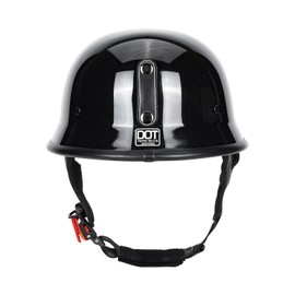 QUICKOOL DOT Certified German Style Motorcycle Half Helmet, Vintage ABS Lightweight Helmet for Adults, Retro Half Face Helmet for Cruiser Scooter Chopper (Gloss Black,L)